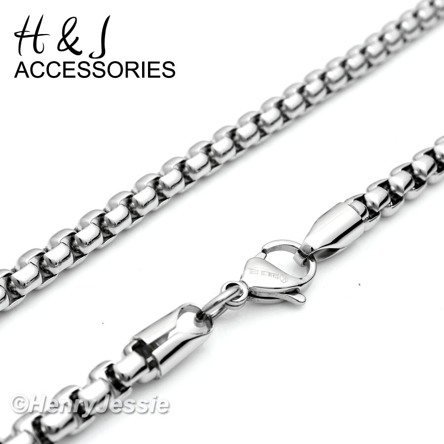 18″-40″MEN 316L Stainless Steel 5mm Silver Box Link Chain Plain Cross Pendant*64