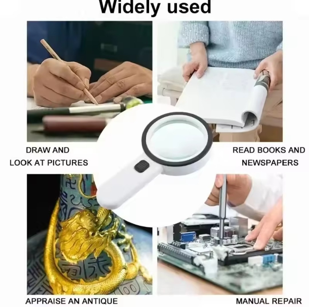 30X Jumbo Handheld Magnifying Glass w/ 12 Bright LED Light Illuminated Magnifier