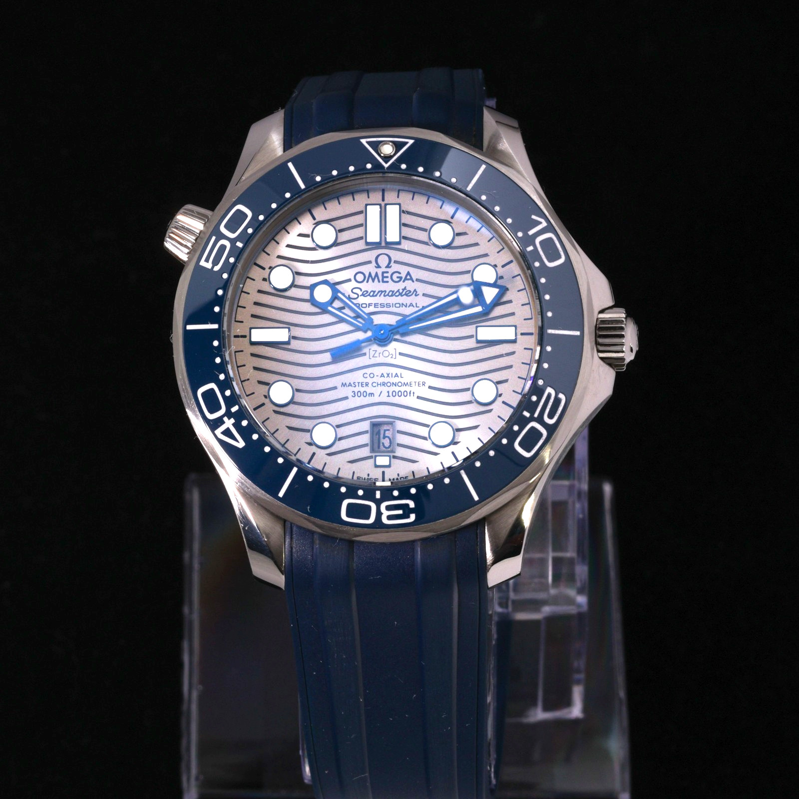 OMEGA Seamaster Diver 300M Gray Wave Blue Rubber Full Set 210.32.42.20.06.001