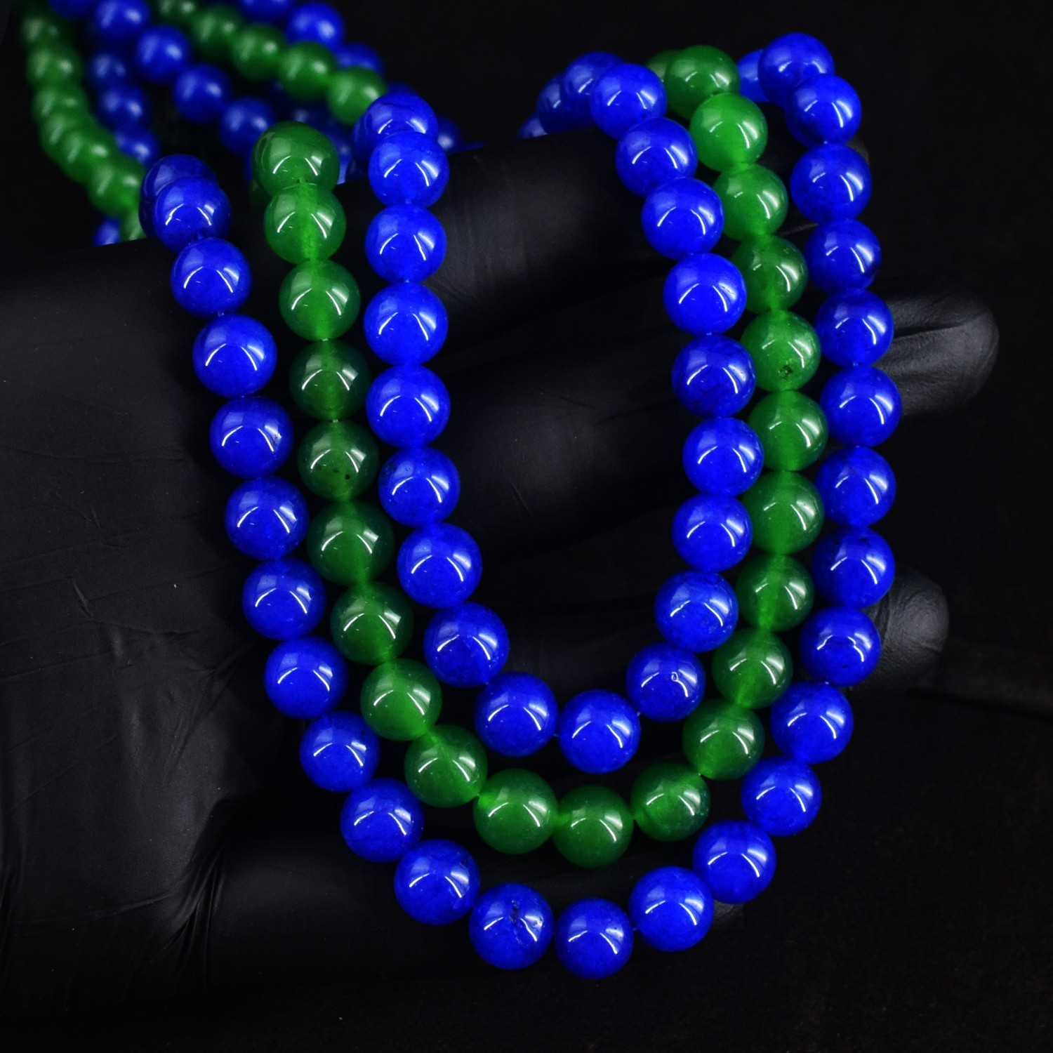 3 Strand 700.00 Cts Blue & Green Onyx Gorgeous Beaded Necklace Jewelry RK 13E822
