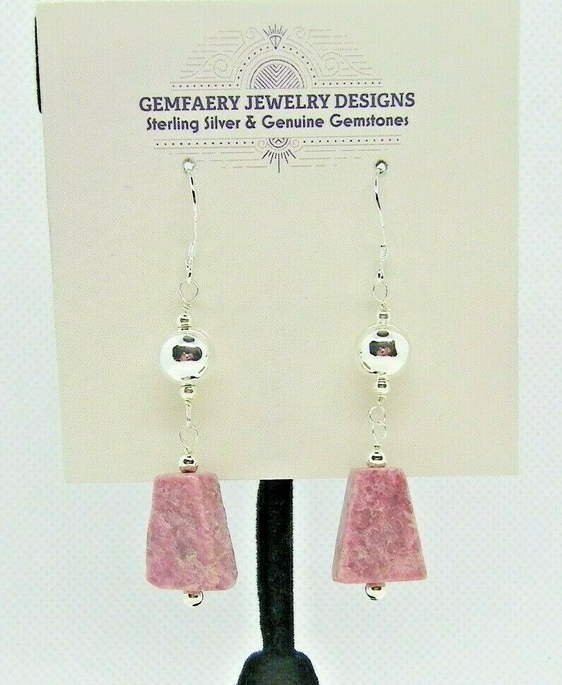 RARE! Sterling Silver Natural THULITE Dangle Earrings #6390…Handmade USA