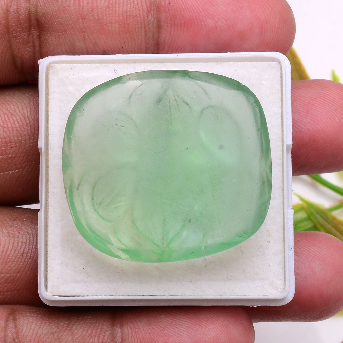 105 Cts Natural Green Fluorite Cushion Carving Untreated Pendant Size Gemstone