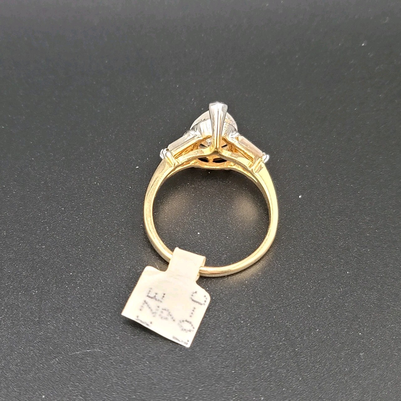Vtg Sz 9 Ring Lg Teardrop Pear 4 Baguette Cubic Zirconia 18KGE Designer Jewelry