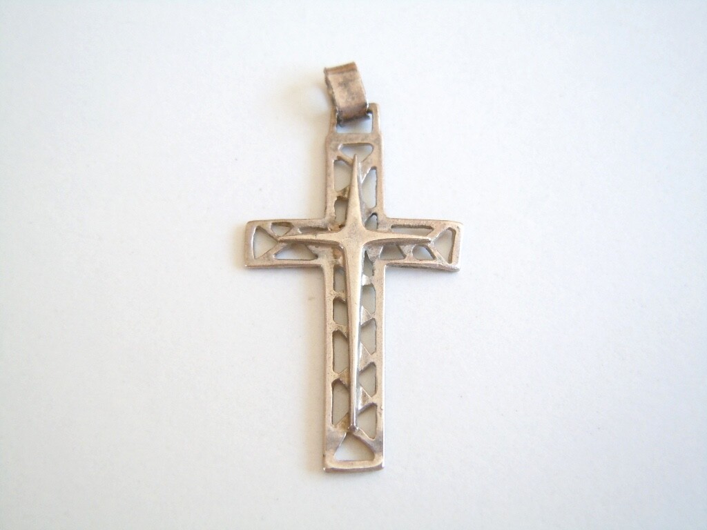 Cross Pendant Proofed Silver Abstract Design Letters Punze 0.0494oz