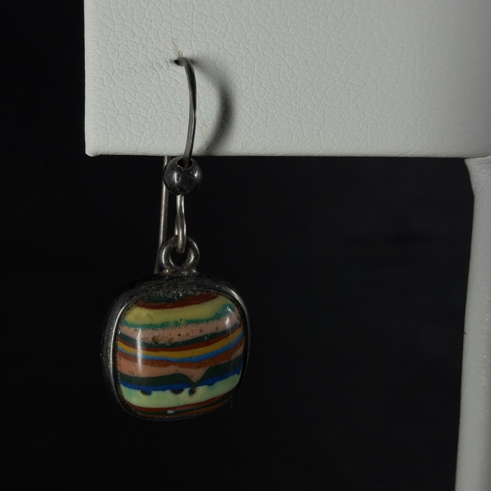 Jay King DTR Rainbow Calsilica Drop Sterling Silver Pierced Hook Earrings