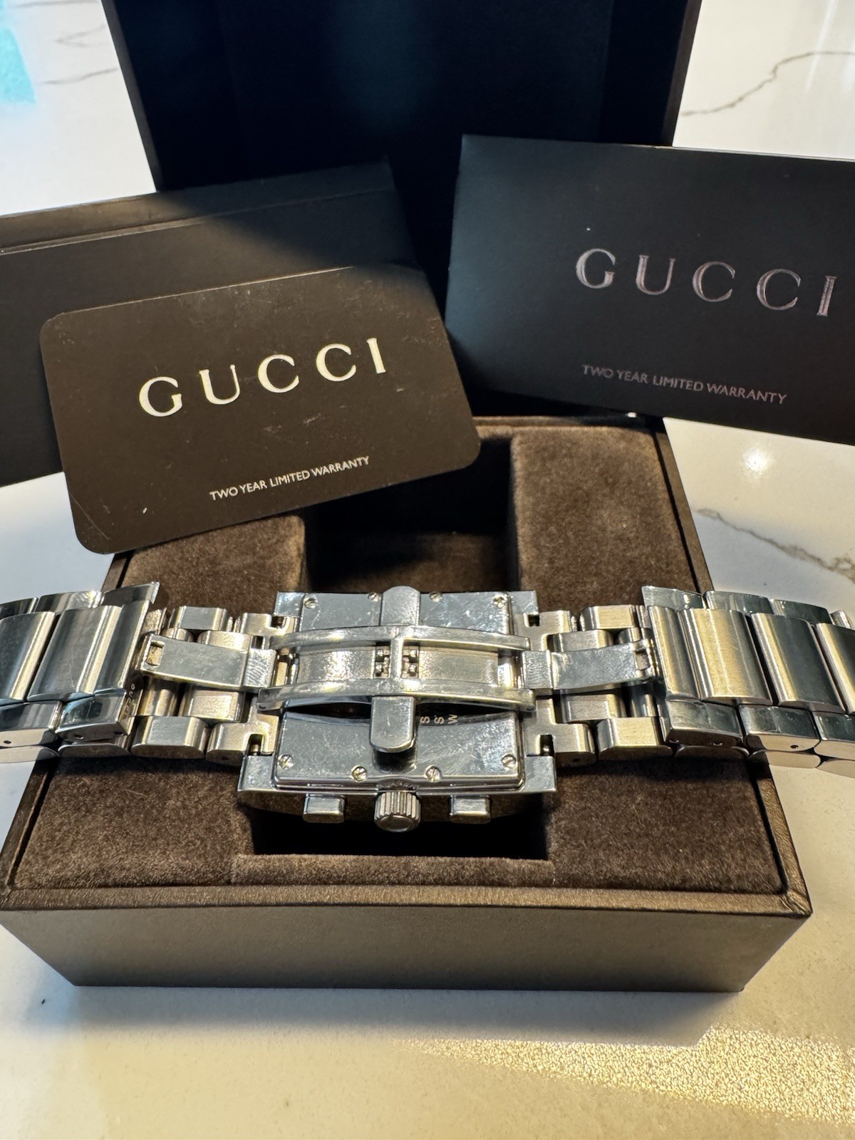 Gucci Men’s Swiss 7700 Chrono Date Quartz SS Silver Dial w/ Box