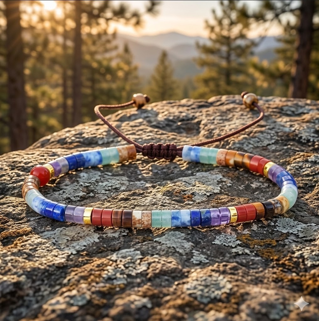 Natural 7 Chakra Bracelet Adjustable Macrame Healing Balancing Grounding Jewelry