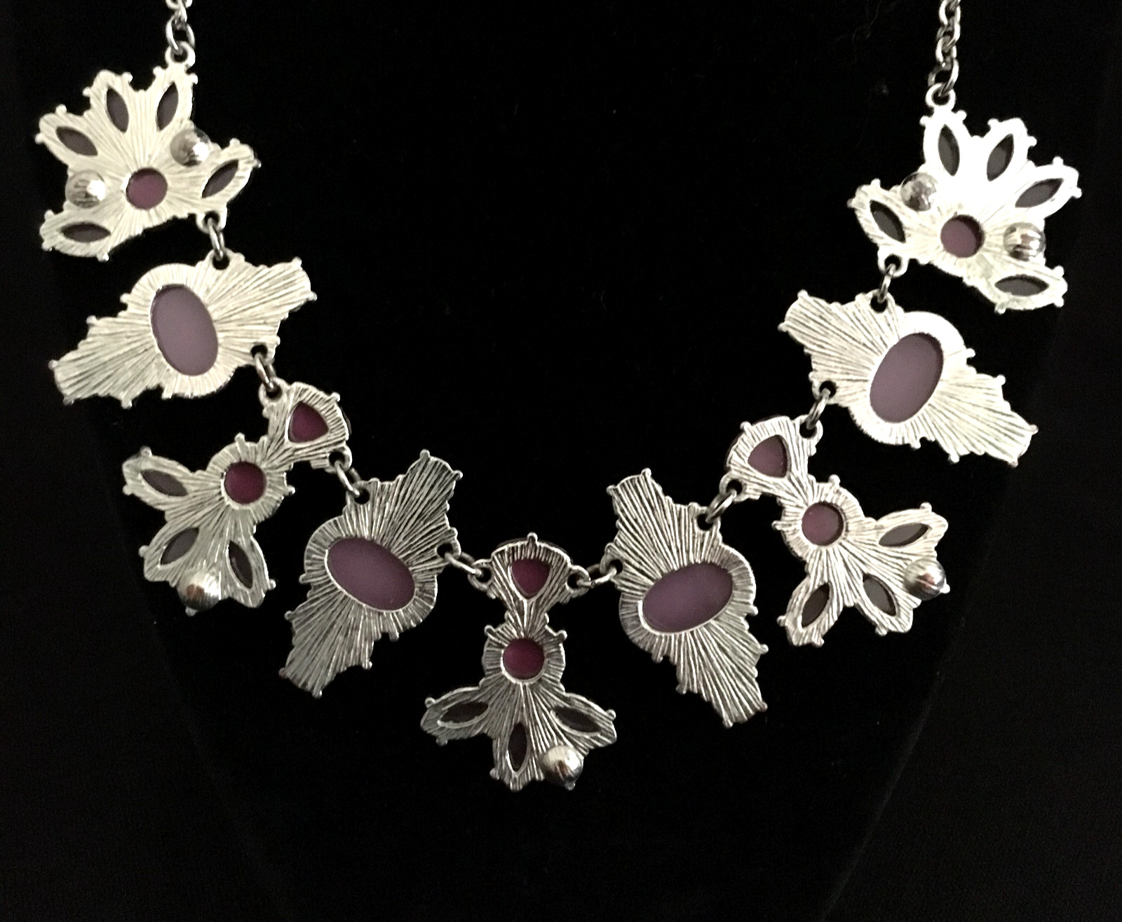 Vintage Chunky Collar Necklace Purple Rhinestones Y2K 90s Bib Statement 17″