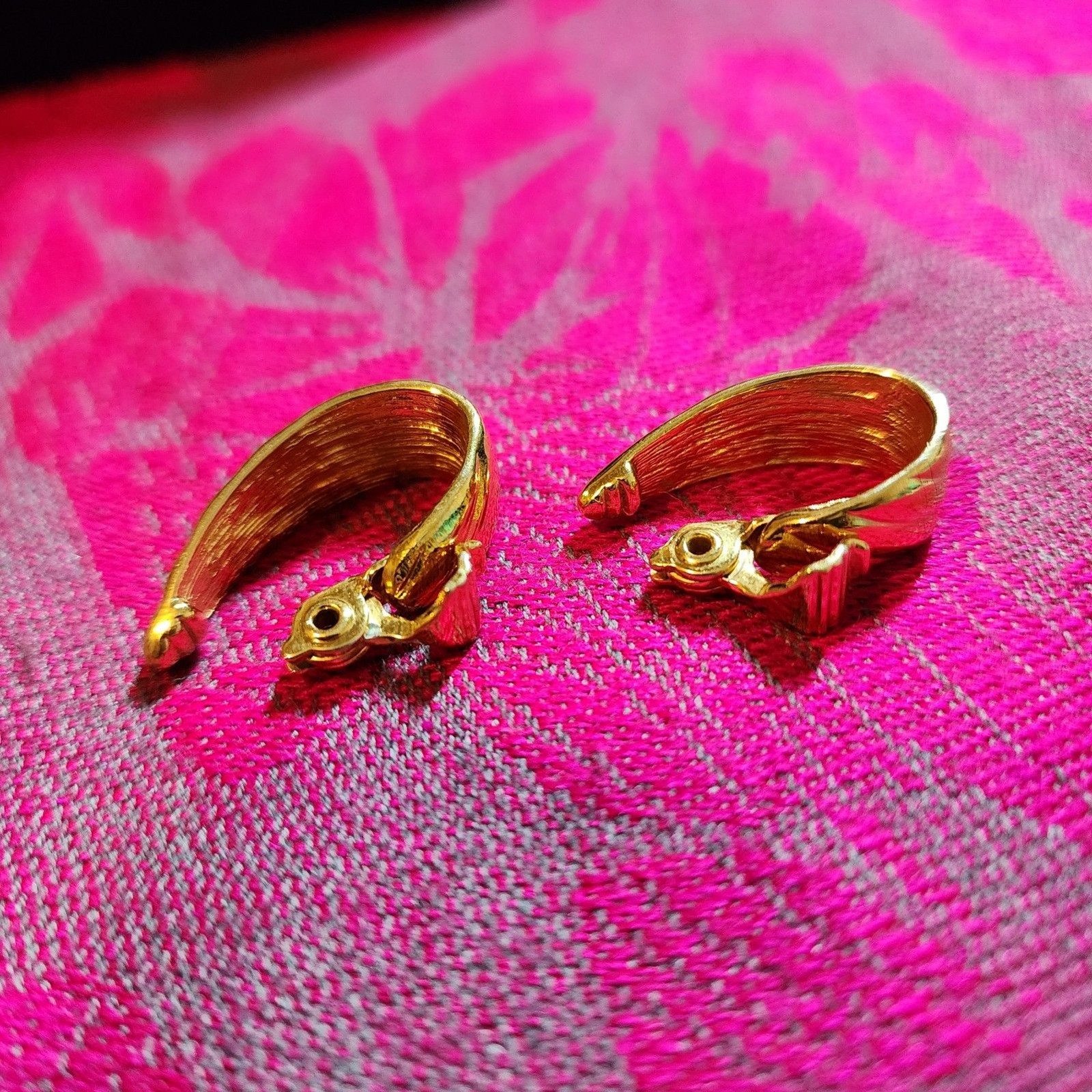 Monet Gold Tone Ribbed J Hoop Clip-On Earrings.
