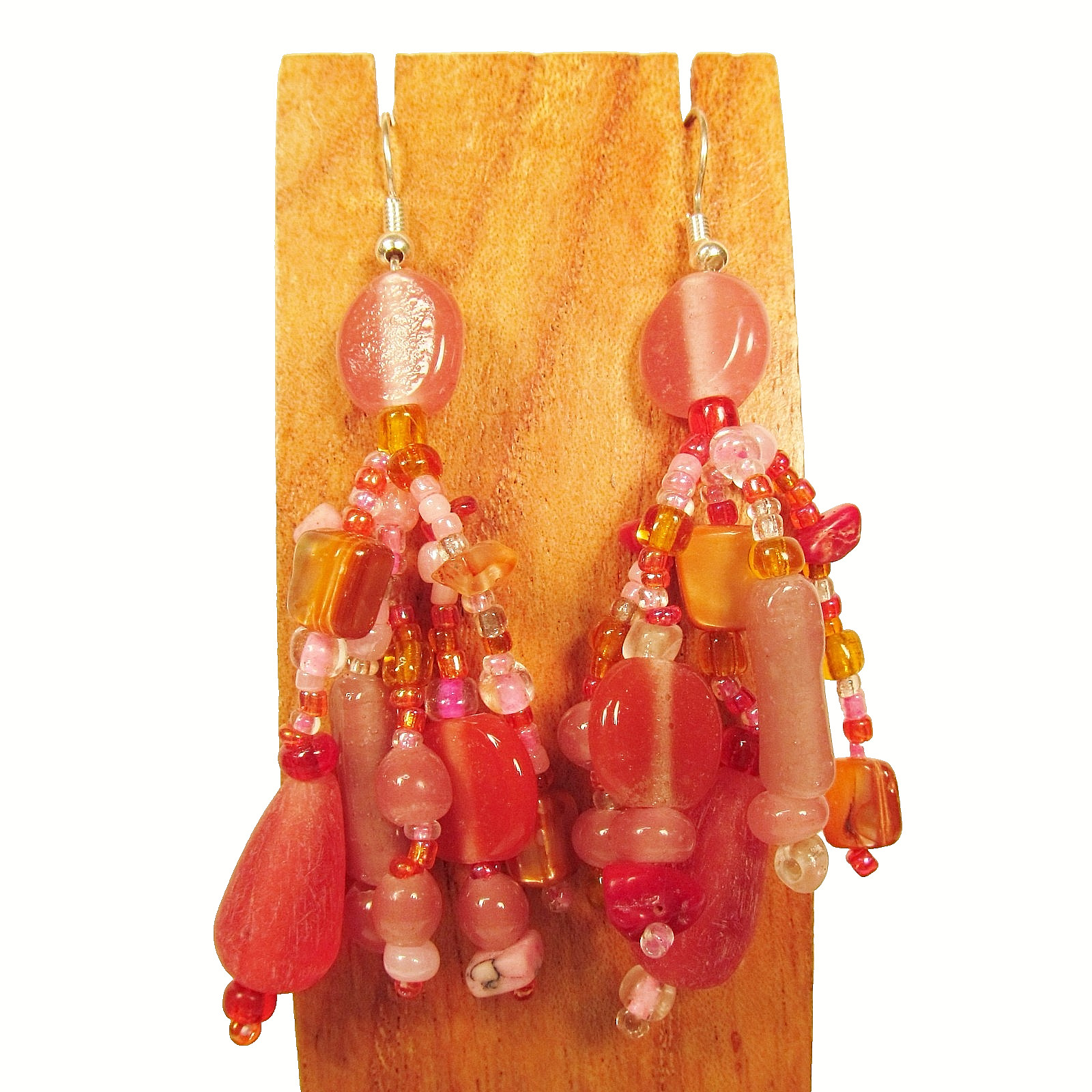 2″ Pink Multi Color Mixed Bead Bohemian Style Handmade Dangle Seed Bead Earrings
