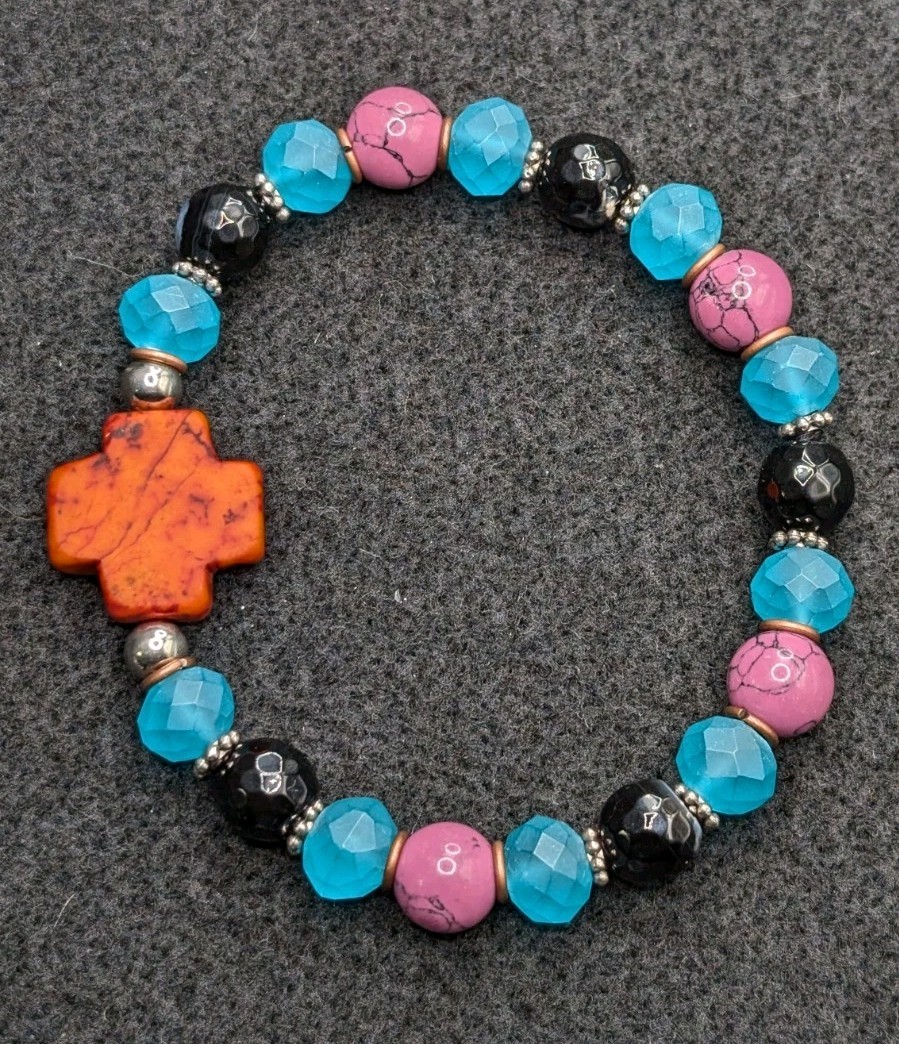 Colorful Cross Mixed Fun Beaded Stretch Bracelet (19cm) M/L Wrist