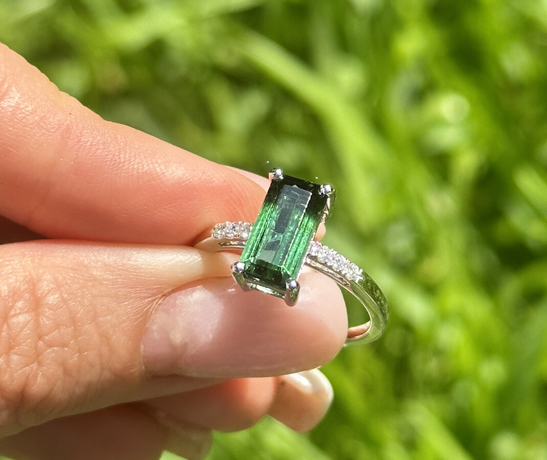 NATURAL Green Tourmaline Art Deco Diamond Ring 2.55 cttw 14K White Gold sz 7