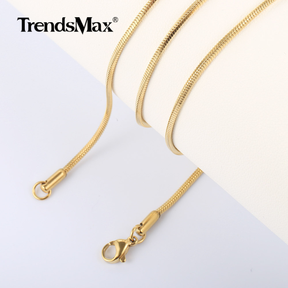 0.9-2.0mm Gold Plated Stainless Steel Square Snake Chain Necklace Women Men Link
