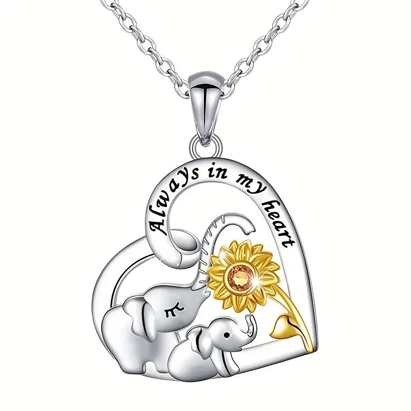 Elegant 925 Sterling Silver Heart Elephant New Fashion Jewelry Pendant Necklace