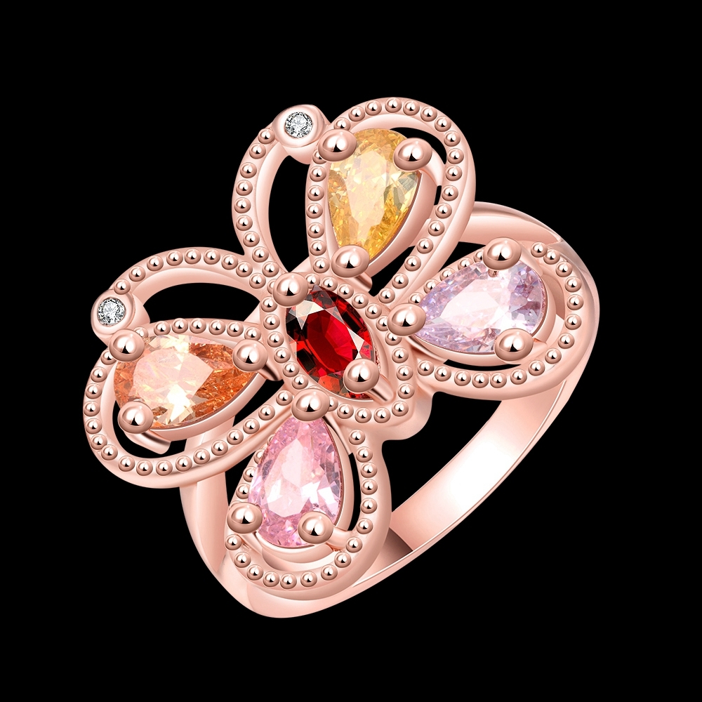 18K Rose Gold Plated Fashion Ring AAA Zirconia Women Butterfly B260