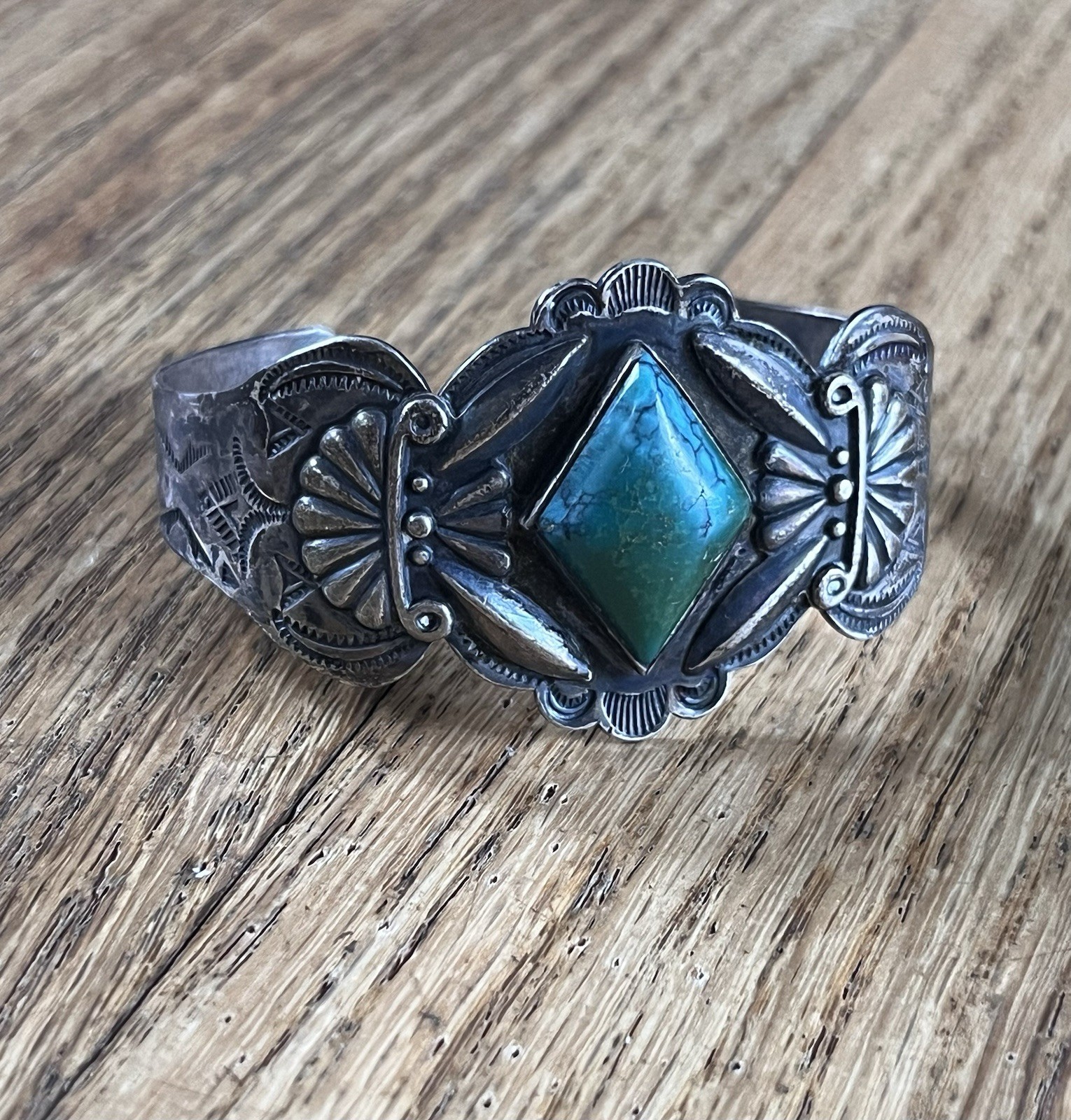 Vintage Maisels Fred Harvey Style Cuff Turquoise Sterling Silver Navajo