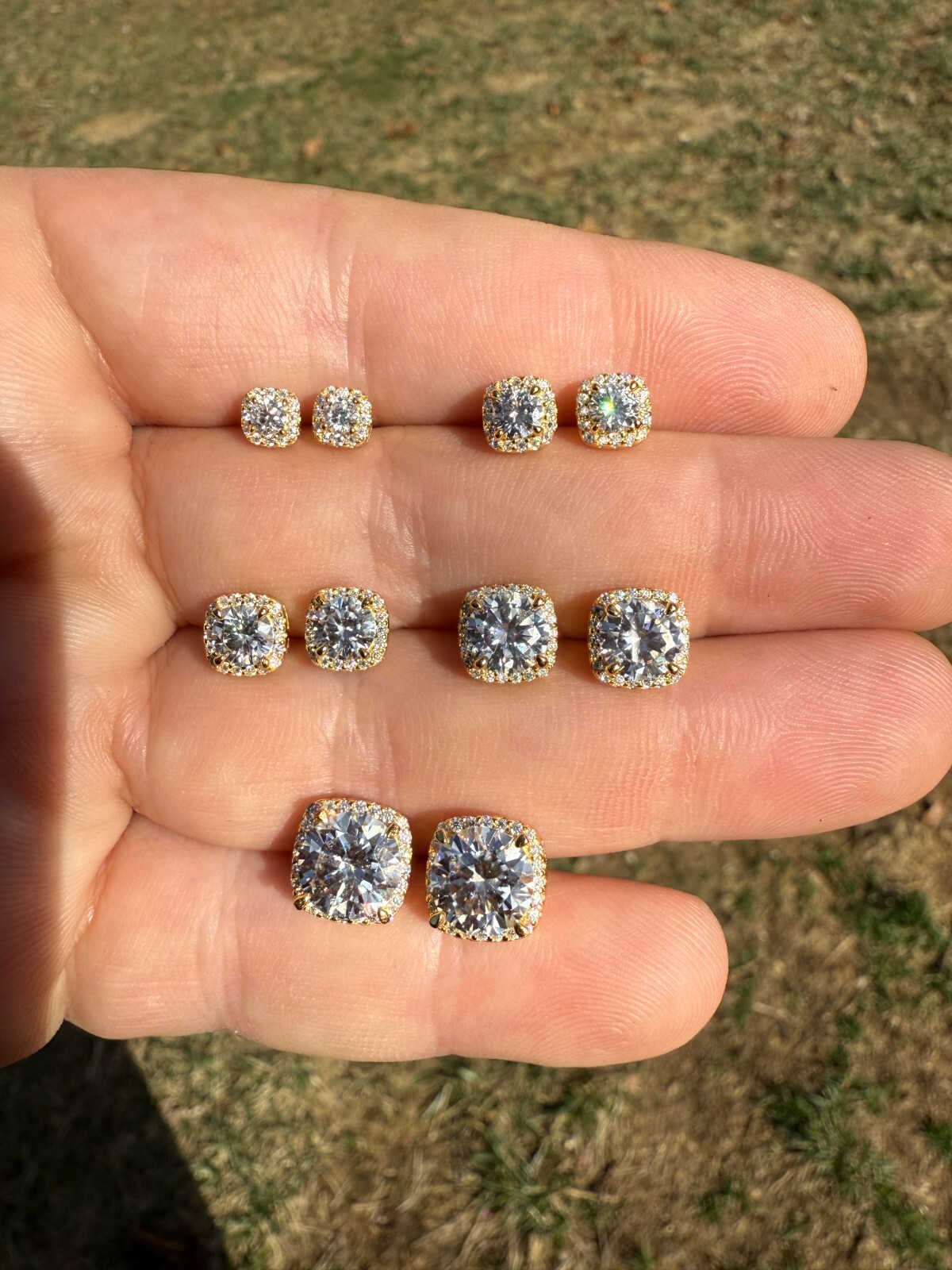 Real Moissanite Square Halo Stud Earrings 14k Gold 925 Silver HipHop Mens Ladies