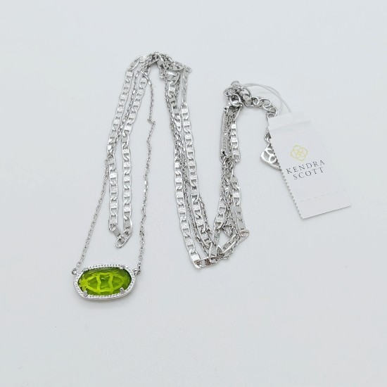 Kendra Scott Elisa Multi Strand Silver Pendant Necklace In Green Peridot