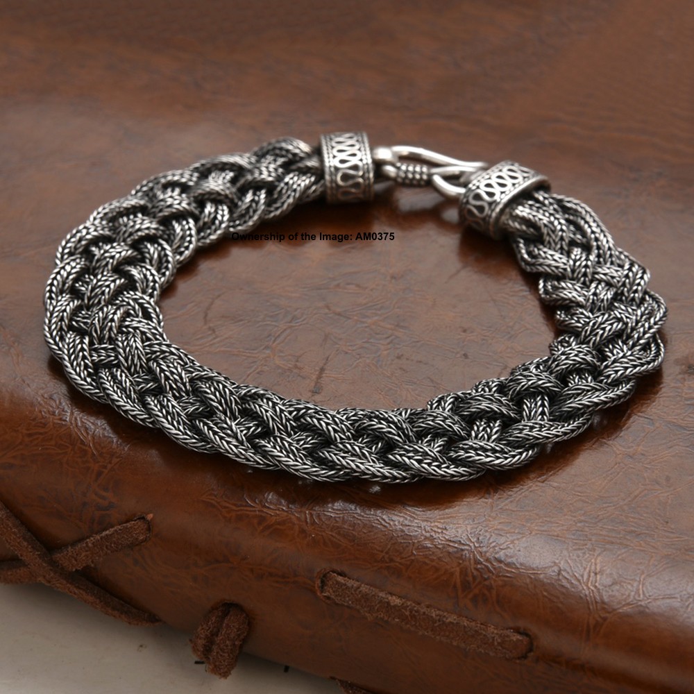 Pure 925 Sterling Silver Wide Wheat Link Chain Bracelet – Braided Spiga Design