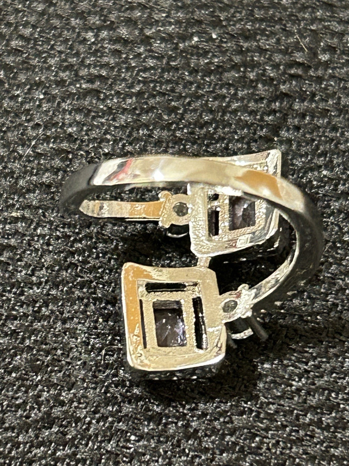 Bypass Style Square Pink W/ Clear Rhinestones Halo Cocktail Ring Size 5.5