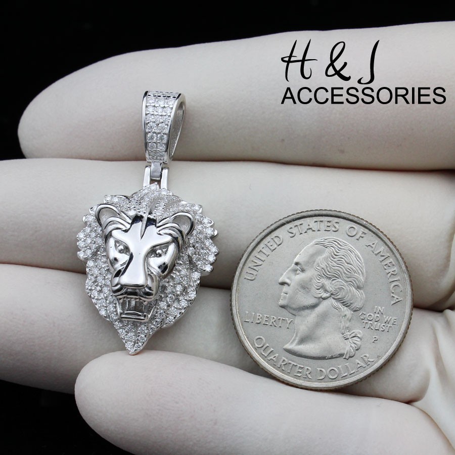 MEN SOLID 925 STERLING SILVER BLING MOISSANITE 3D LION FACE PENDANT*ASP559