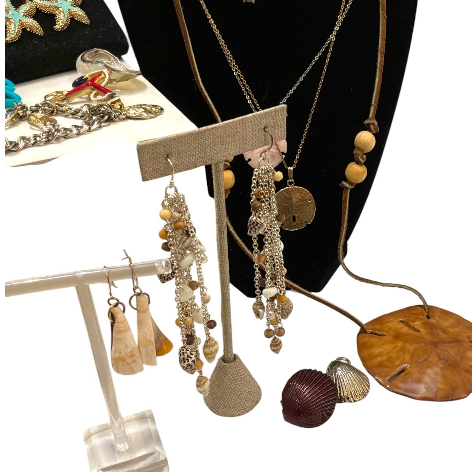 Vintage Costume Jewelry Lot Beach Nautical Sand Dollar Starfish Shell 16+ pcs