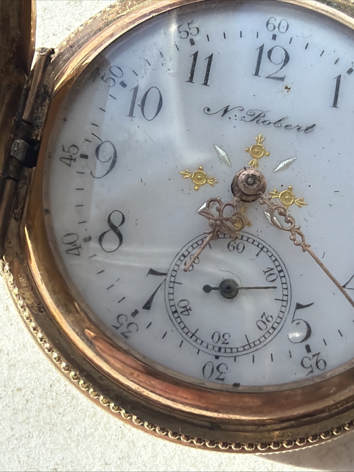 AT24 VTG N Robert 5 Years Gold Filled 36.8mm Pocket Watch Parts Repair As Is**
