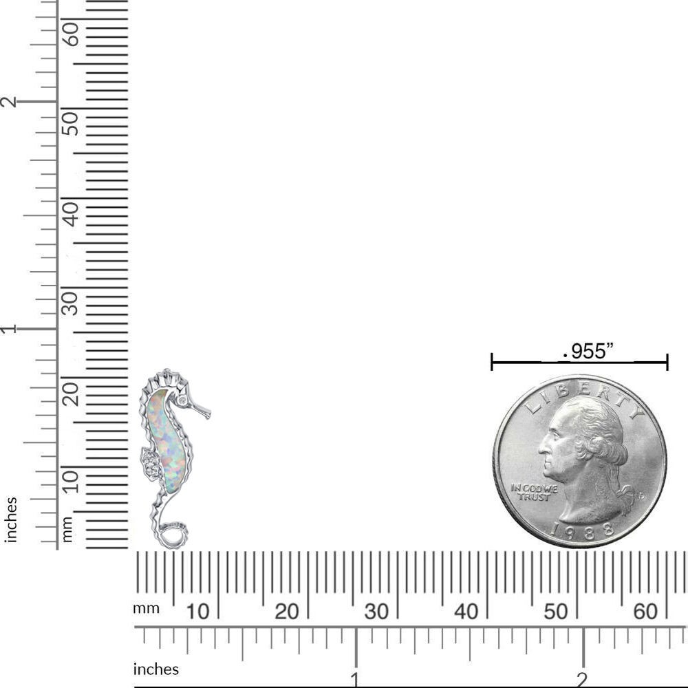 .012 cttw Diamond and Created Opal Seahorse Pendant in Sterling Silver 18″