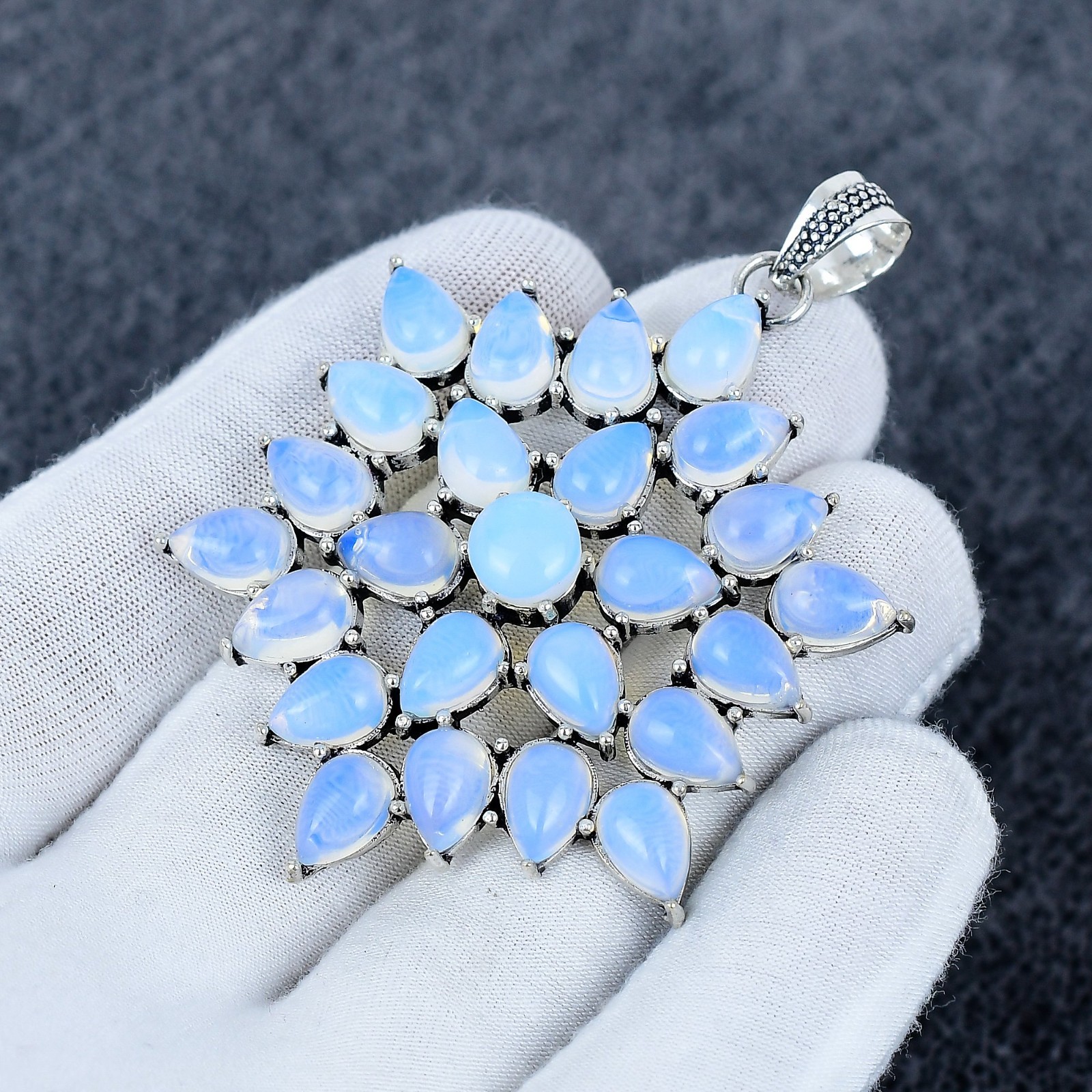 Flower Milky Opal Pendant 925 Sterling Silver Pendant Handmade Jewelry Gift
