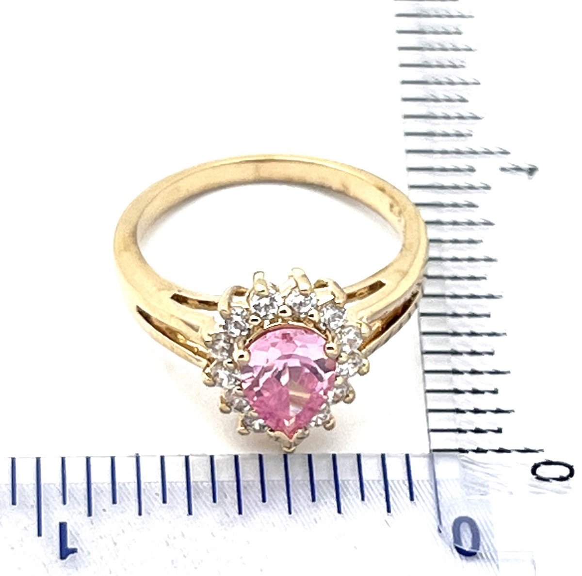 DaneCraft 24KT Gold Over 925 Sterling 4.1 Gram 13 Clear 1 Pink Pear Ring Size  7
