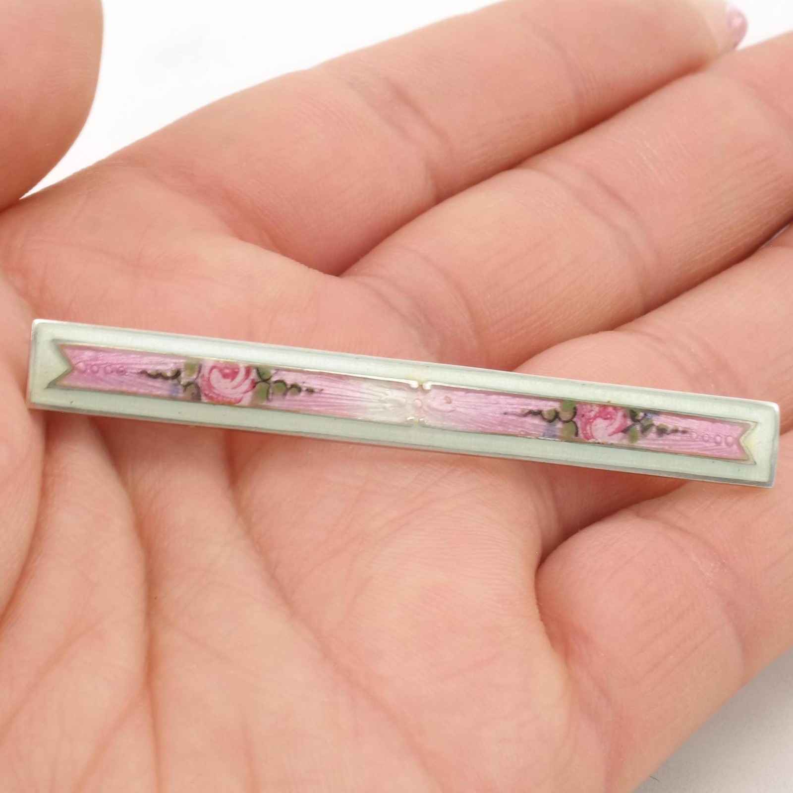 Antique Art Deco Enamel Sterling Silver Brooch