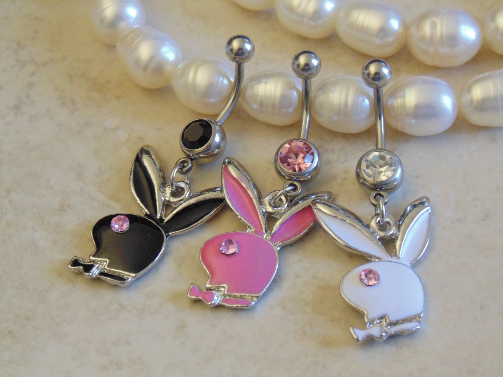 Gemmed Eye Playboy Bunny Dangle Belly/Navel Ring.