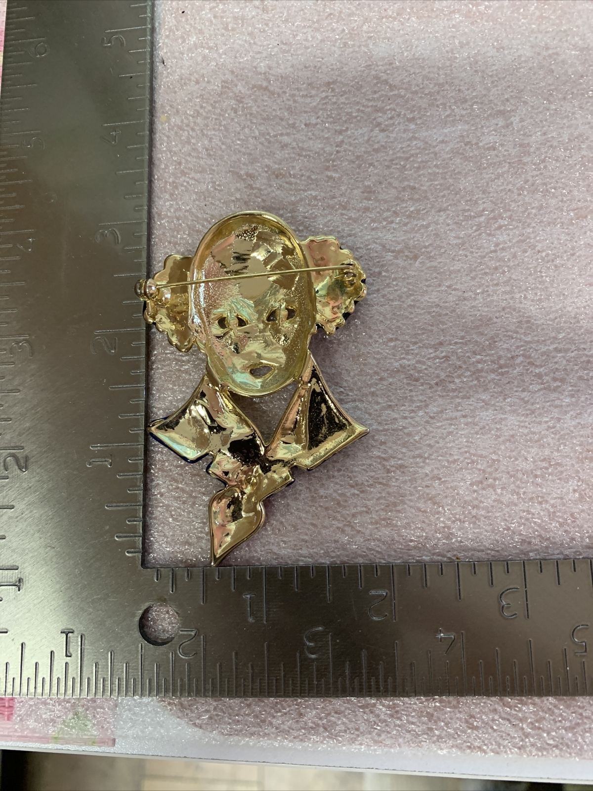 Clown with Black Hair Blue Top Red Tie Gold Toned Collector Lapel Pin Brooch
