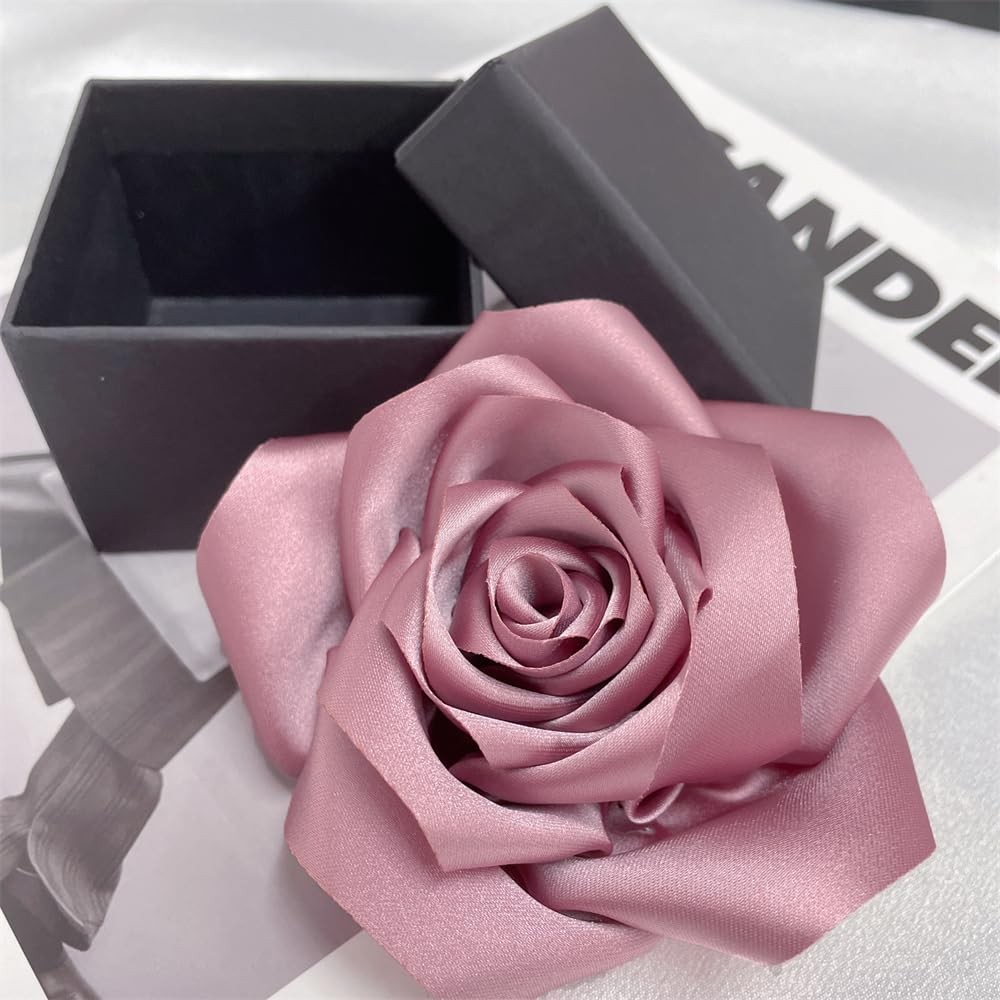 Dainty Satin Rose Flower Large Brooch Lapel Pins Delicate Elegant Handmade Fabri