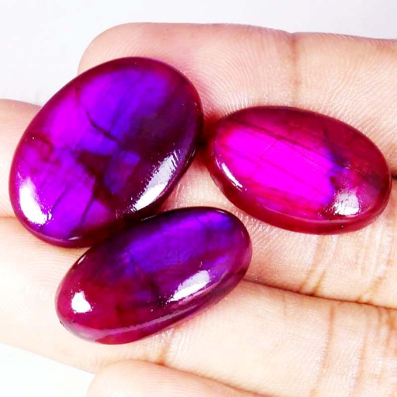 62.80 Ct Purple Color LABRADORITE Oval Cabochon 3 PCs Lot Treated Loose Gemstone
