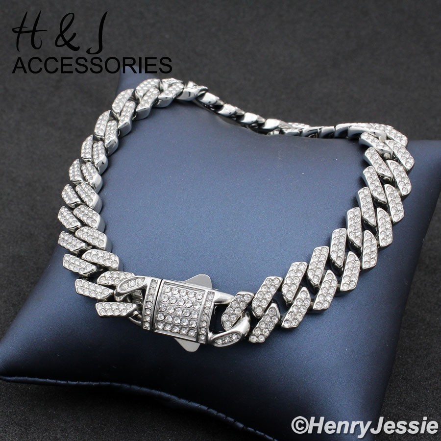 16″-40″MEN Stainless Steel Full Icy Bling CZ 12mm Miami Cuban Curb Necklace*N171
