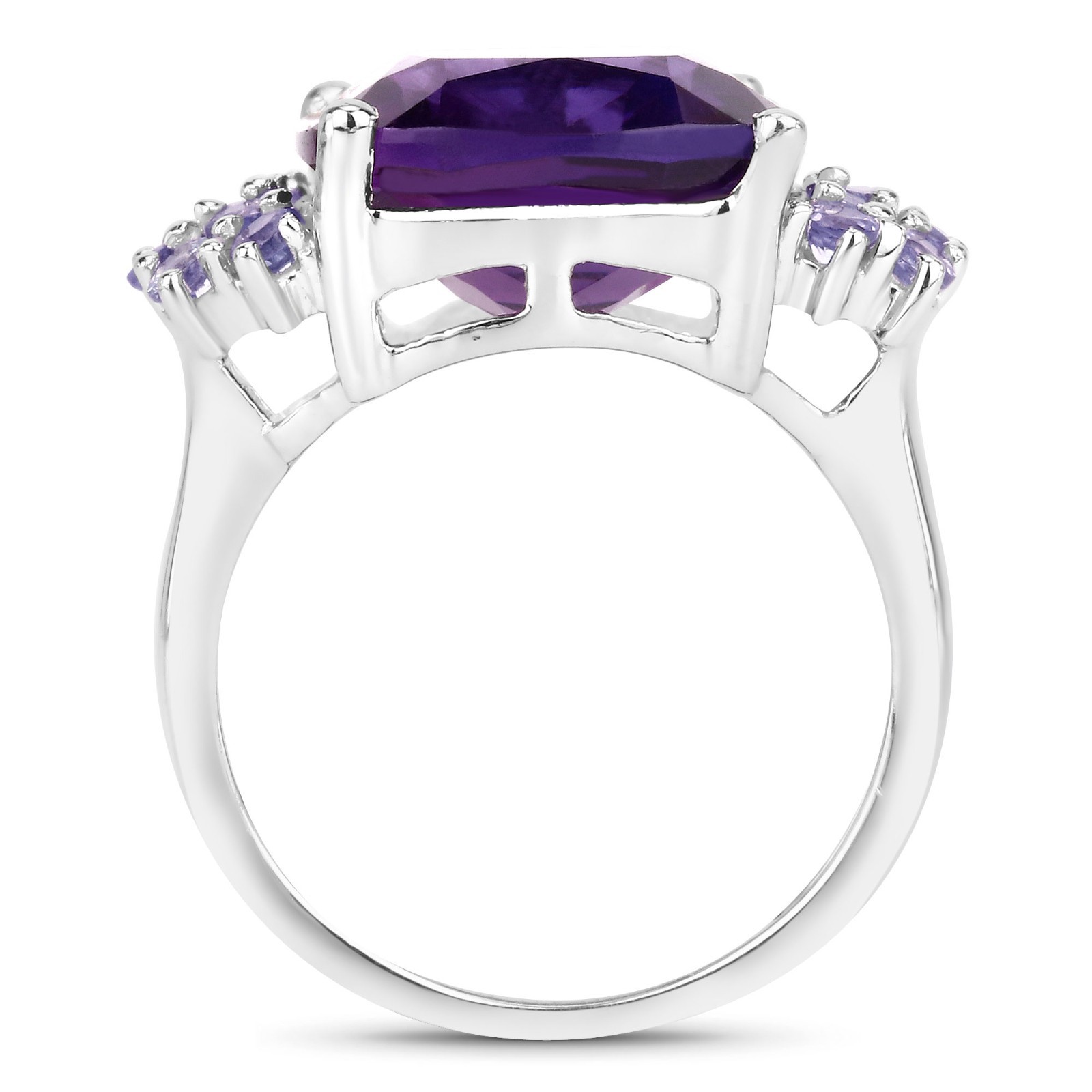Sterling Silver 5.85 ct Cushion Amethyst .49 ctw Round Tanzanite Ring – Size 6