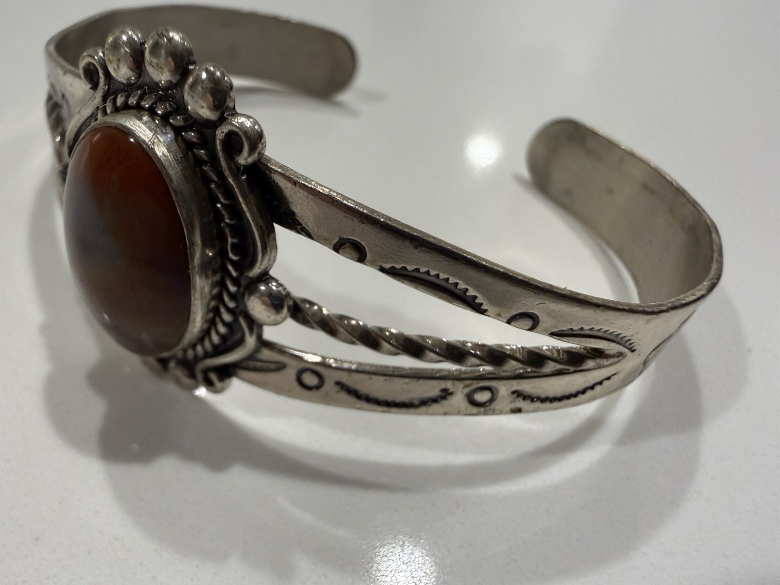 VINTAGE Fred Harvey Era Bracelet Bell Trading Post Carnelian Sterling Silver Old