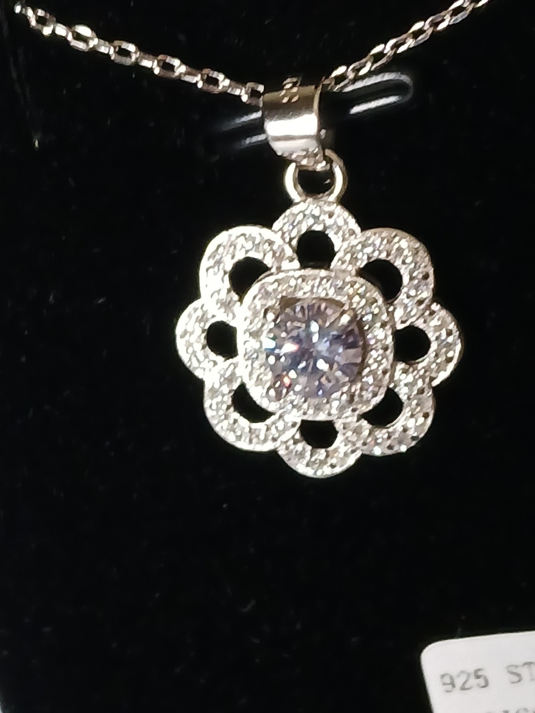 Moissanite Flower Shaped Pendant .8ct, 15-17″, Rhodium Platinum Over Sterling