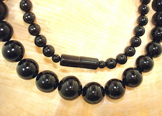 5-10MM GRADUATED ONE-STRAND ROUND GENUINE BLACK CORAL BALL BEAD NECKLACE 24″ #1
