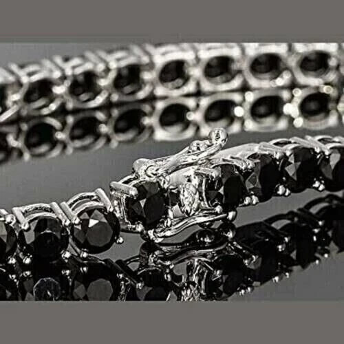 9Ct Round Cut Lab-Created Black Diamond Tennis Bracelet 14K White Gold Plated 7″