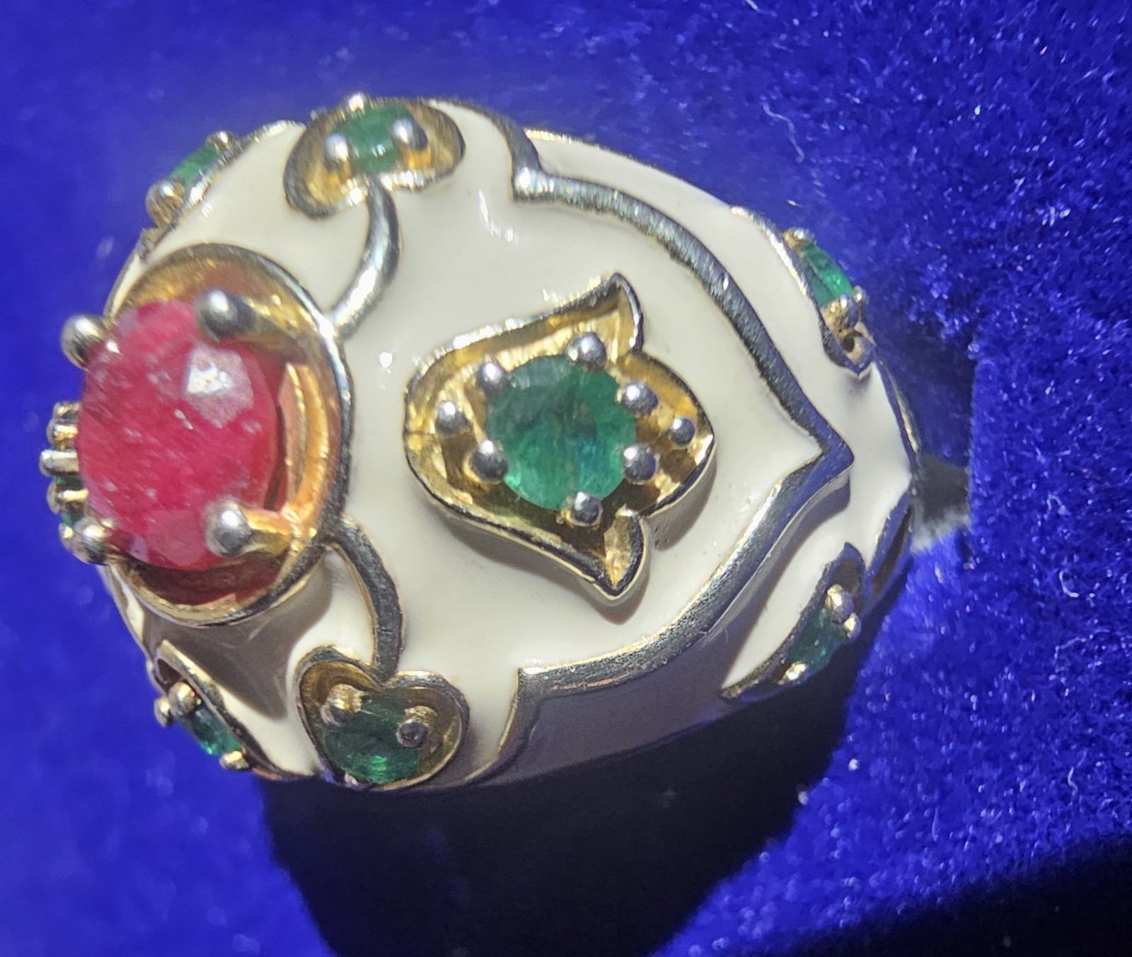 Ring Natural Ruby and emeralds Enamel, 925 and Electroplated Gold size 7.25