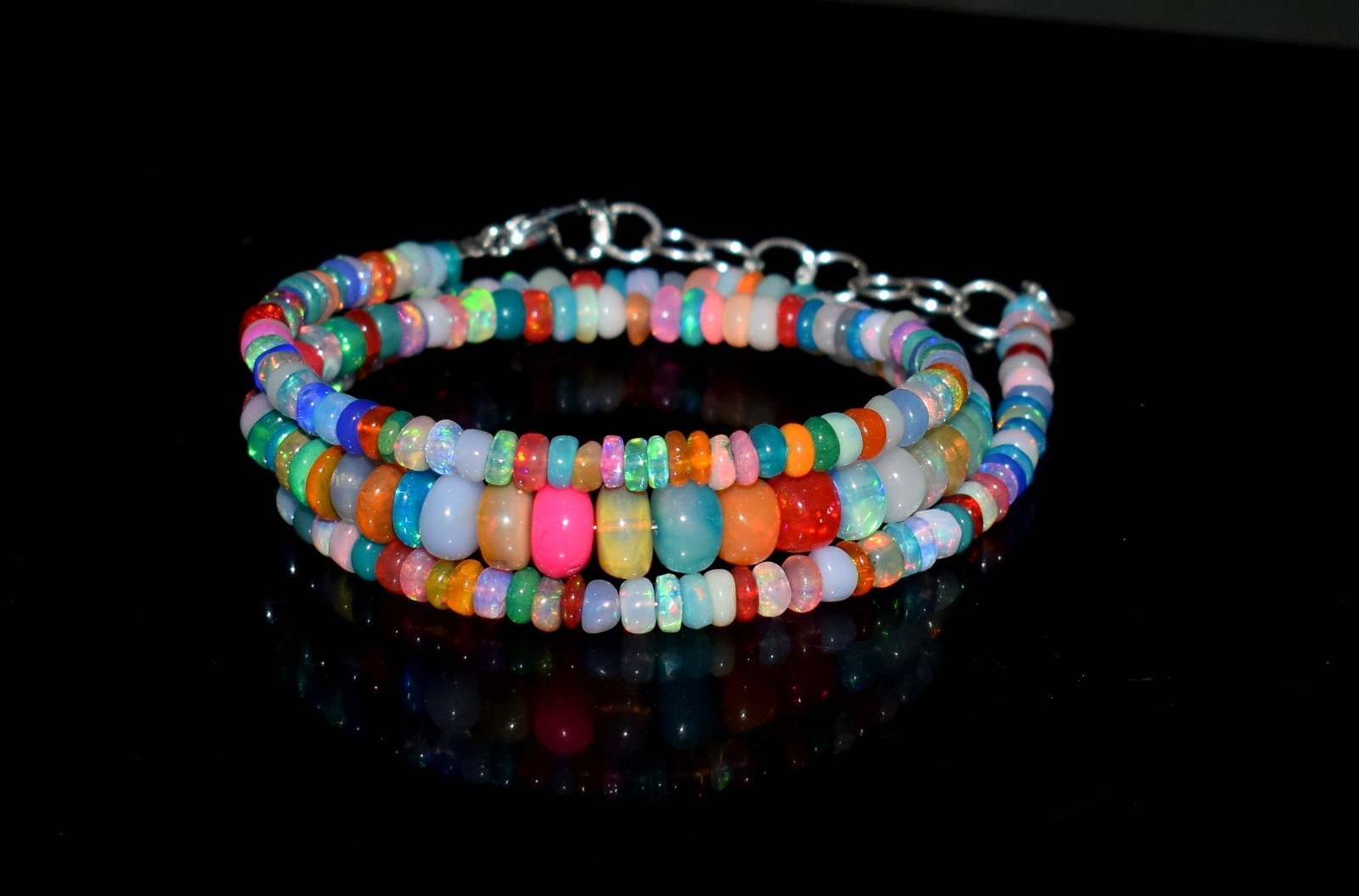 16″Natural Ethiopian Opal Wello Fire Opal Gemstone Bead Necklace