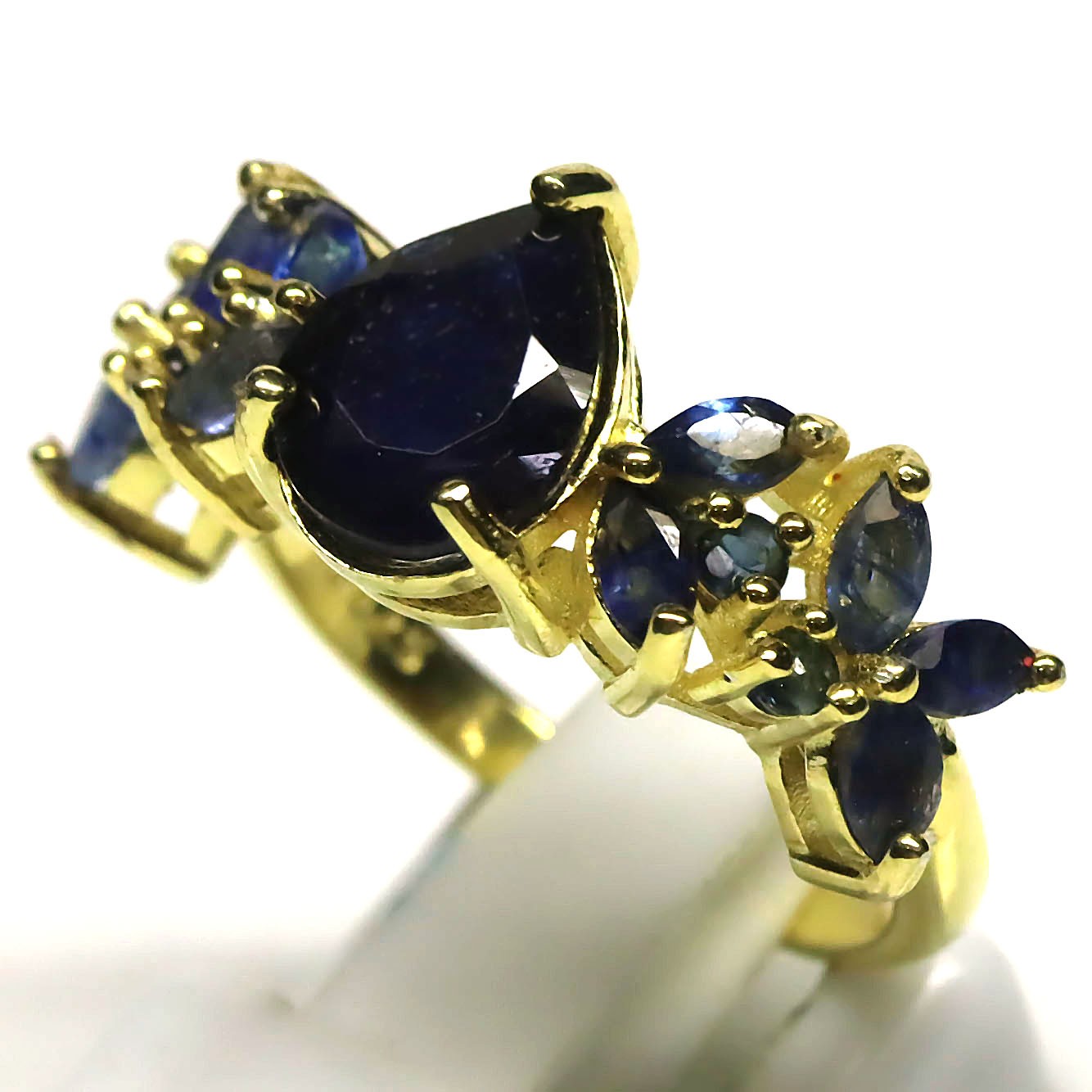 Gift For Her 925 Sterling Silver Blue Sapphire Jewelry Ring Size 6 18K Gold