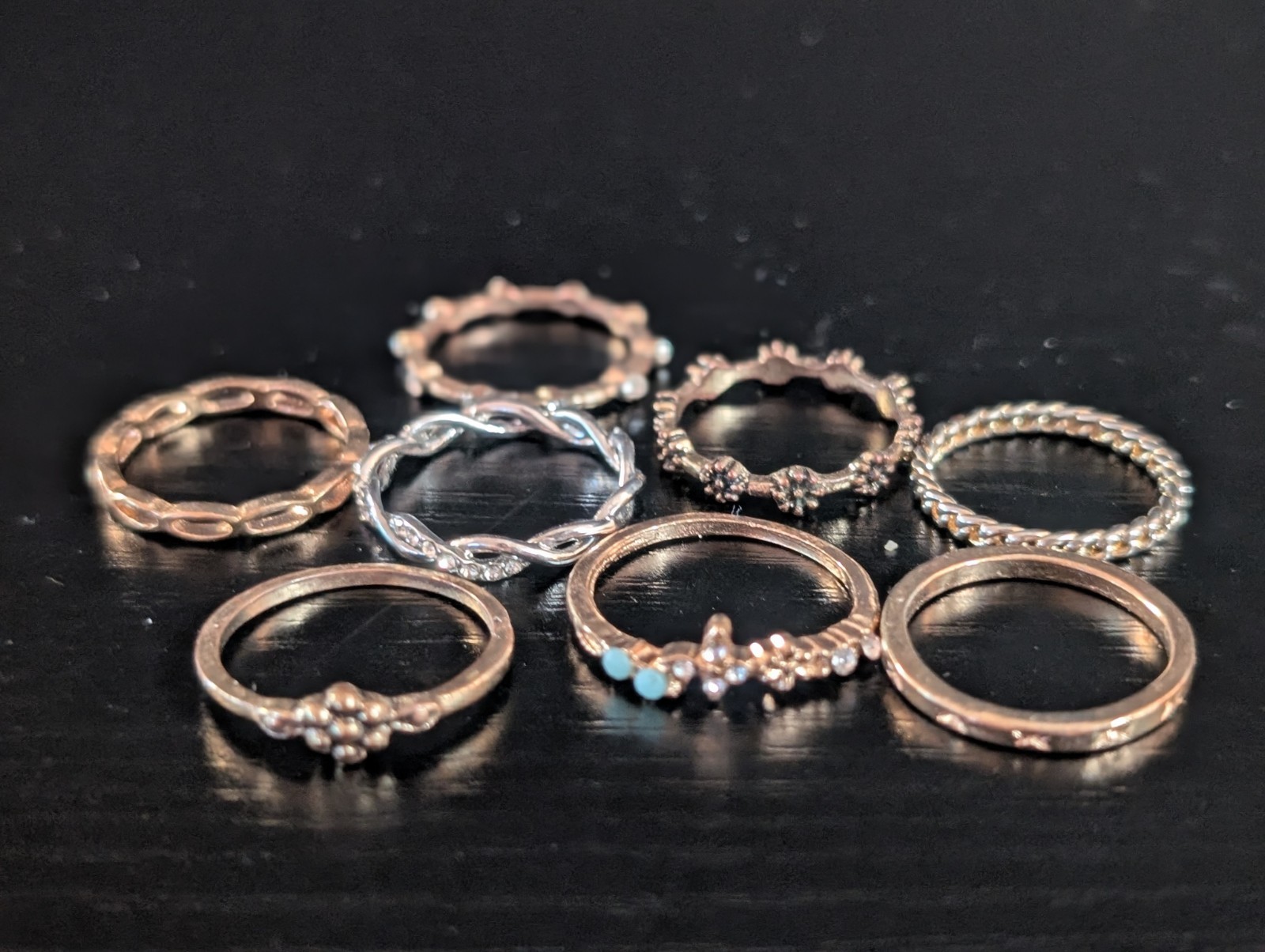 Lot of 14 Gold Silver Tone Floral Leaf Dainty Stackable Ring Size 7 mostly