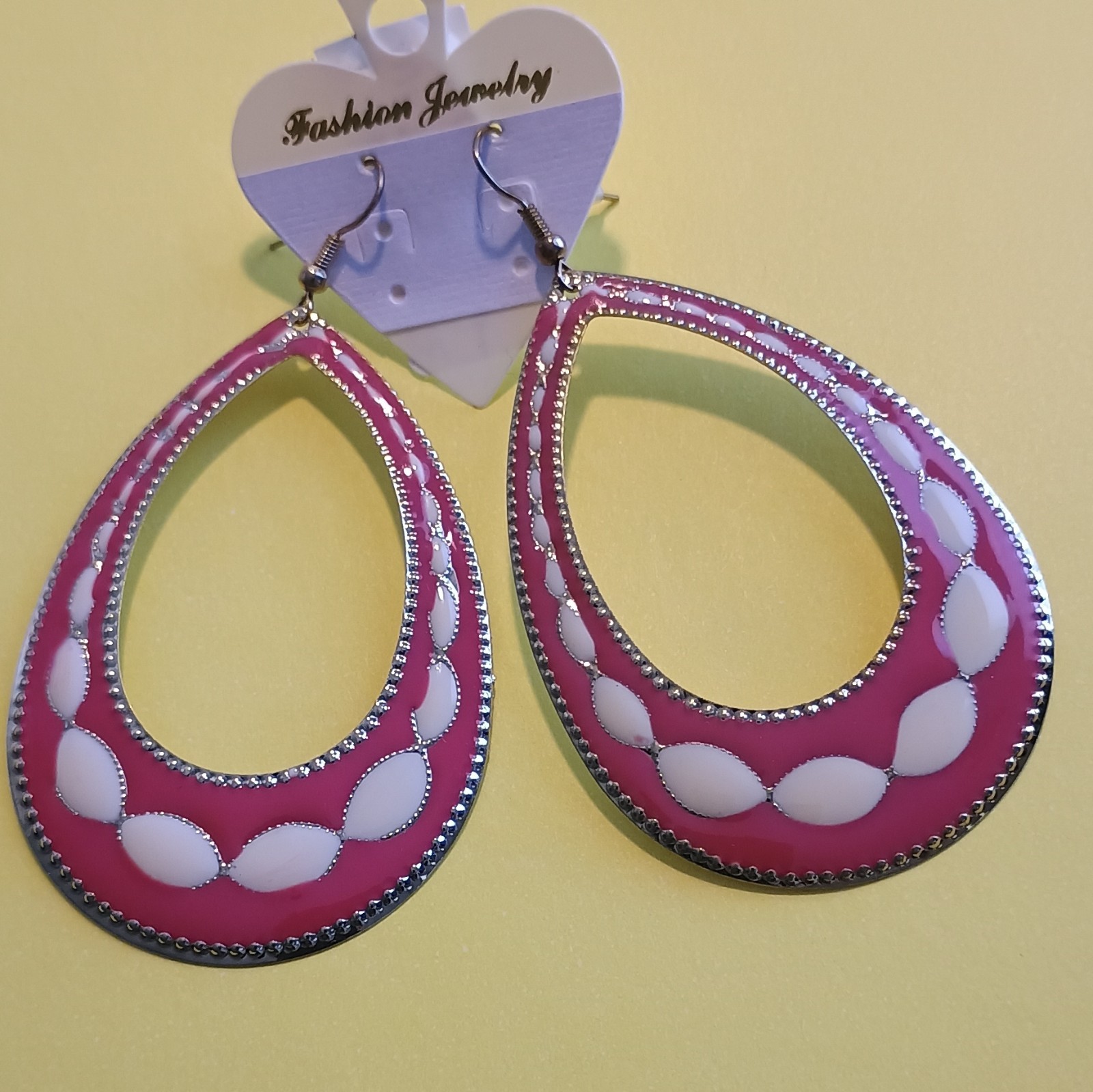 1 Pink & White Enamel Teardrop And 1 Red Enamel Earrings. Both For $9