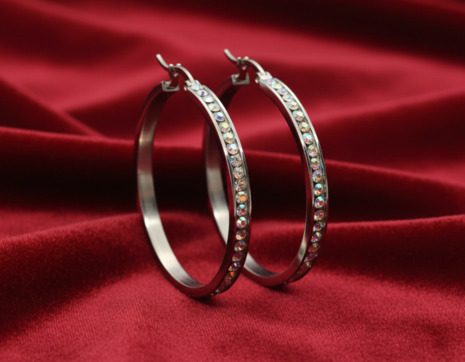Women’s Large Hoop Earrings Rainbow / Iridescent 30 or 40mm Stainless Steel 56