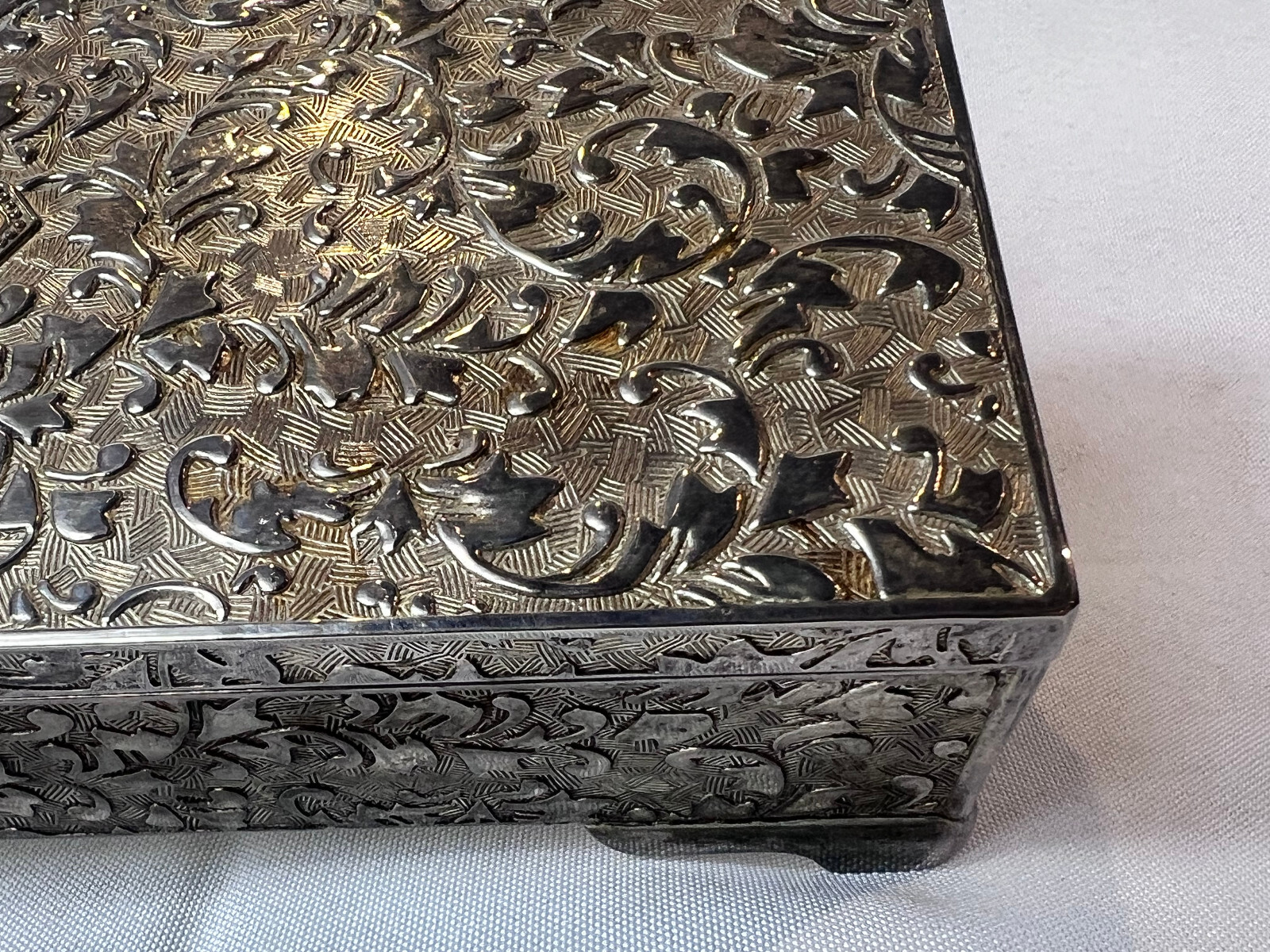 Vtg Silver Tone Jewelry Box Mirrored Dresser Vanity Table Top Lined Case