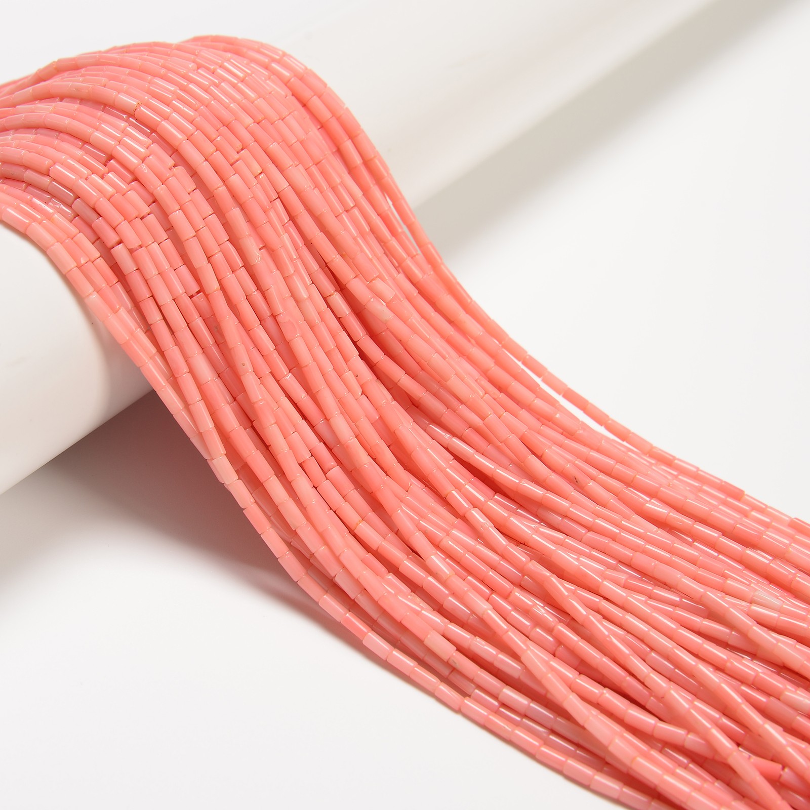 Pink / White Bamboo Coral Round Tube Beads 2x6mm 15.5″ Strand