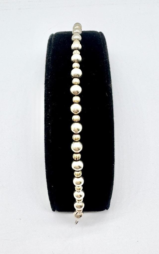 11 GRAM VINTAGE STERLING SILVER BEADED BRACELET 8 INCHES